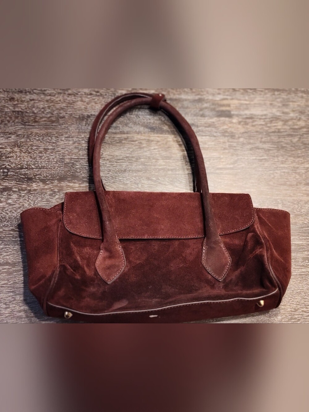 Divina Firenze Italy East West Suede Shoulder Bag Brown Purse